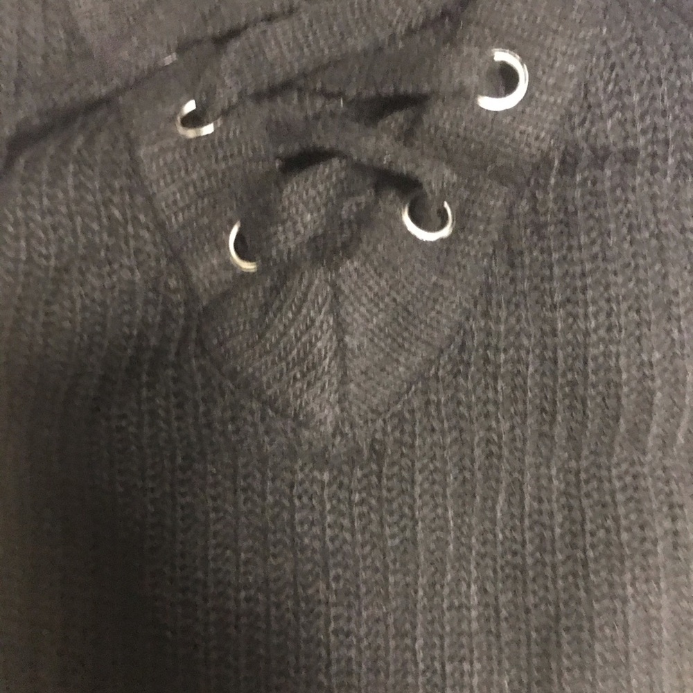 Black Lace Up Knit Oversized Sweater - Picture 7 of 8